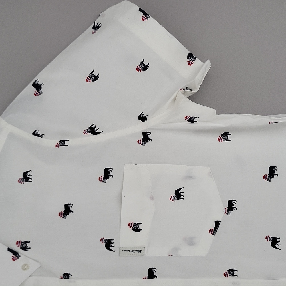 Ben Sherman British Bulldog Print Short Sleeve Button Down Shirt - White - Sz S